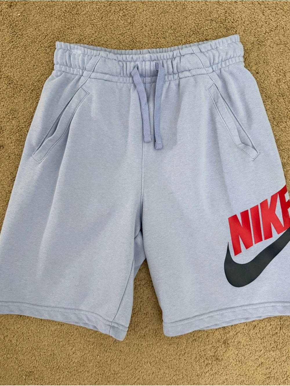 Nike Kids Light Blue Periwinkle Logo Fleece Shorts Size Large